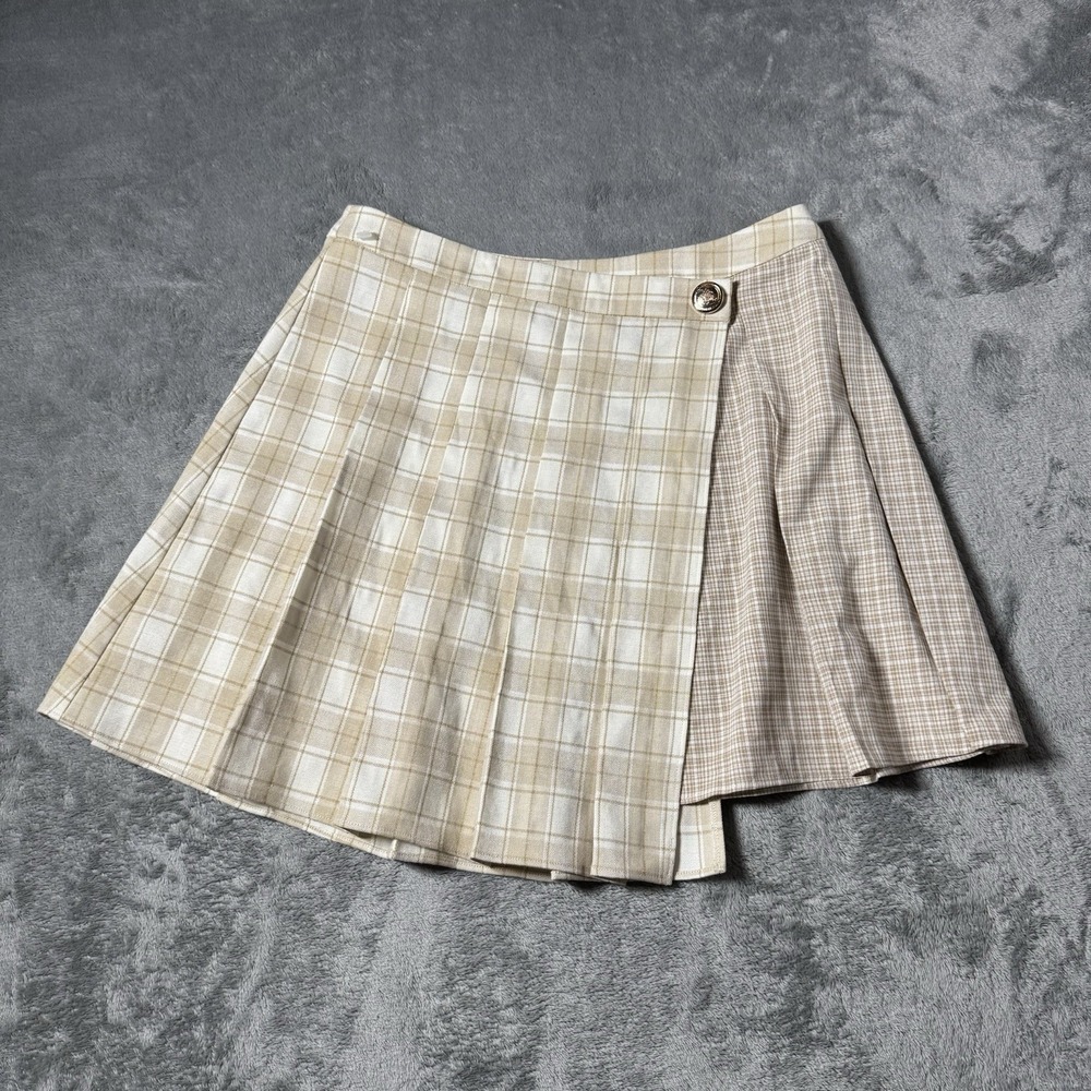 Anthropologie Beige Plaid Mini Skirt